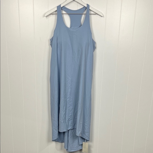 Halara Womens Racerback Dress M Baby Blue Hi-Lo Midi Built in Bra Pockets NWT - Picture 1 of 13
